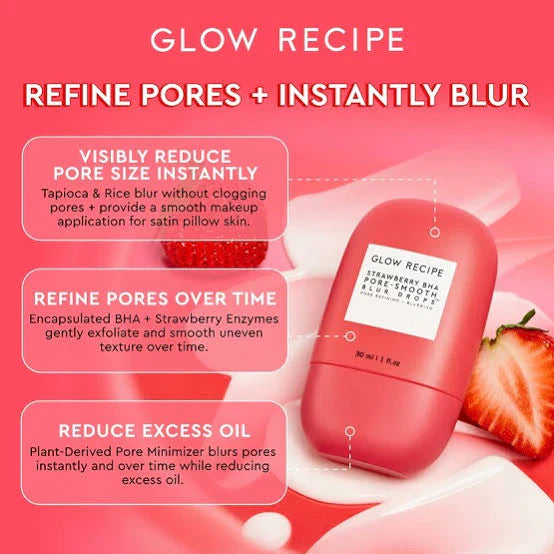 GLOW RECIPE – Strawberry BHA Pore Smooth Blur Drops