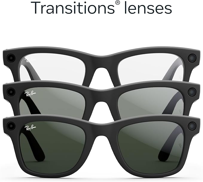 Ray-Ban Meta Wayfarer Matte Black Smart Glasses with Transitions Clear to Graphite Green Lenses
