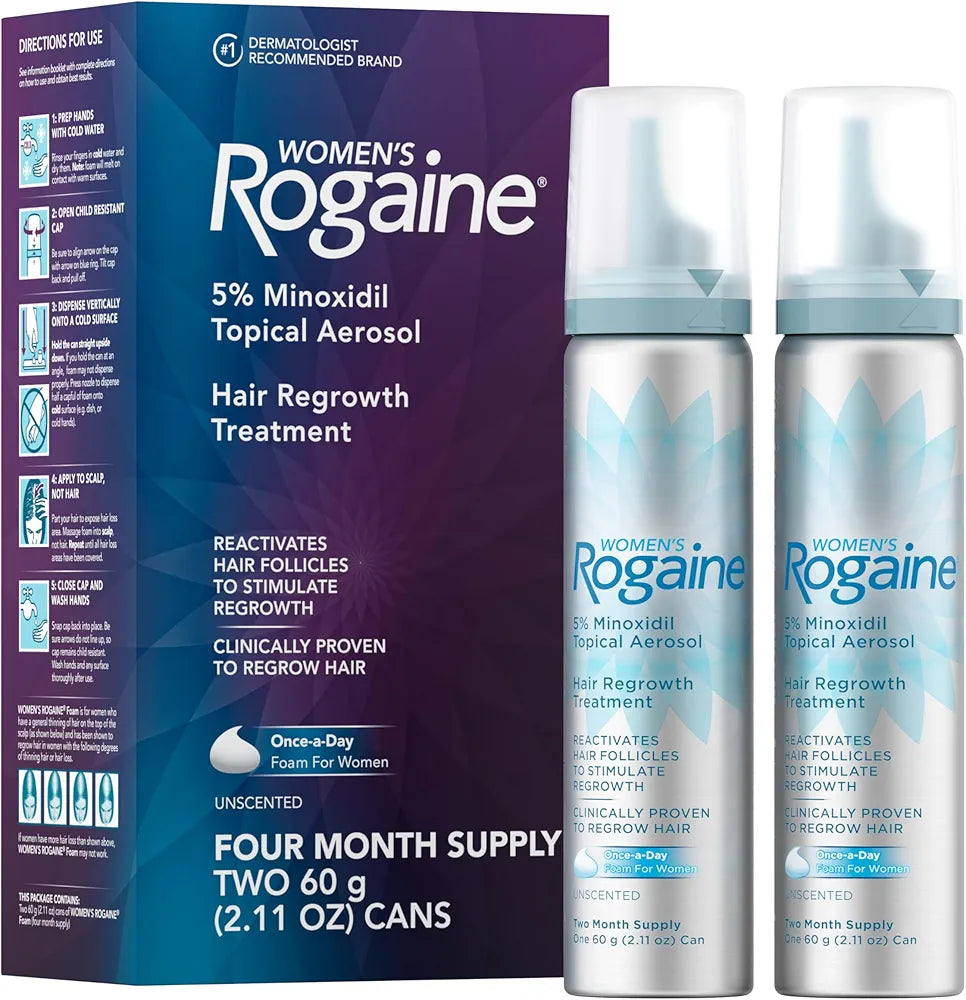 Rogaine 5% Minoxidil for Women n Foam, Clinically Proven Regrowth Hair Loss Treatment 4-Month Suppl